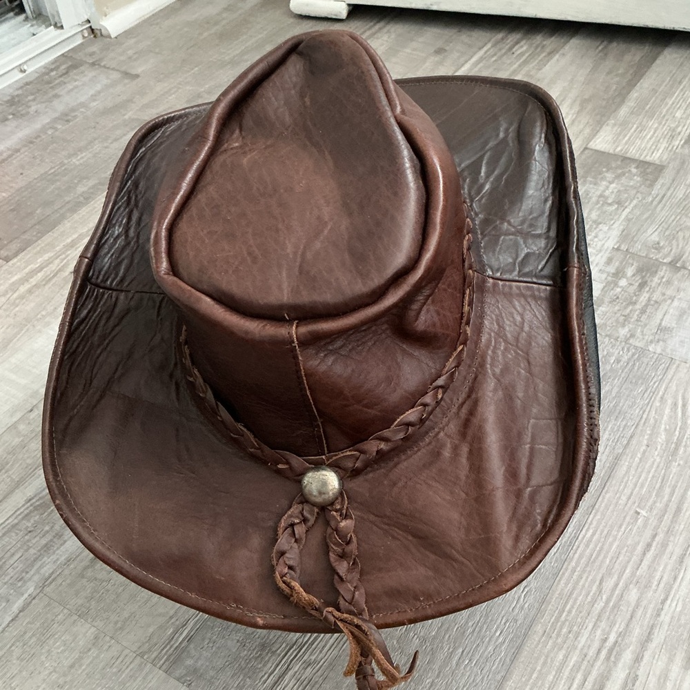 Dark Brown Rodeo Distressed Braided Vintage Leather Cowboy Hat - Picture 2 of 9